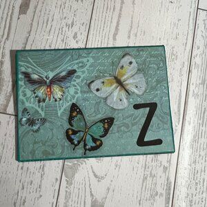 Original ACEO Art Card Butterfly Collage On Teal Background "Z"